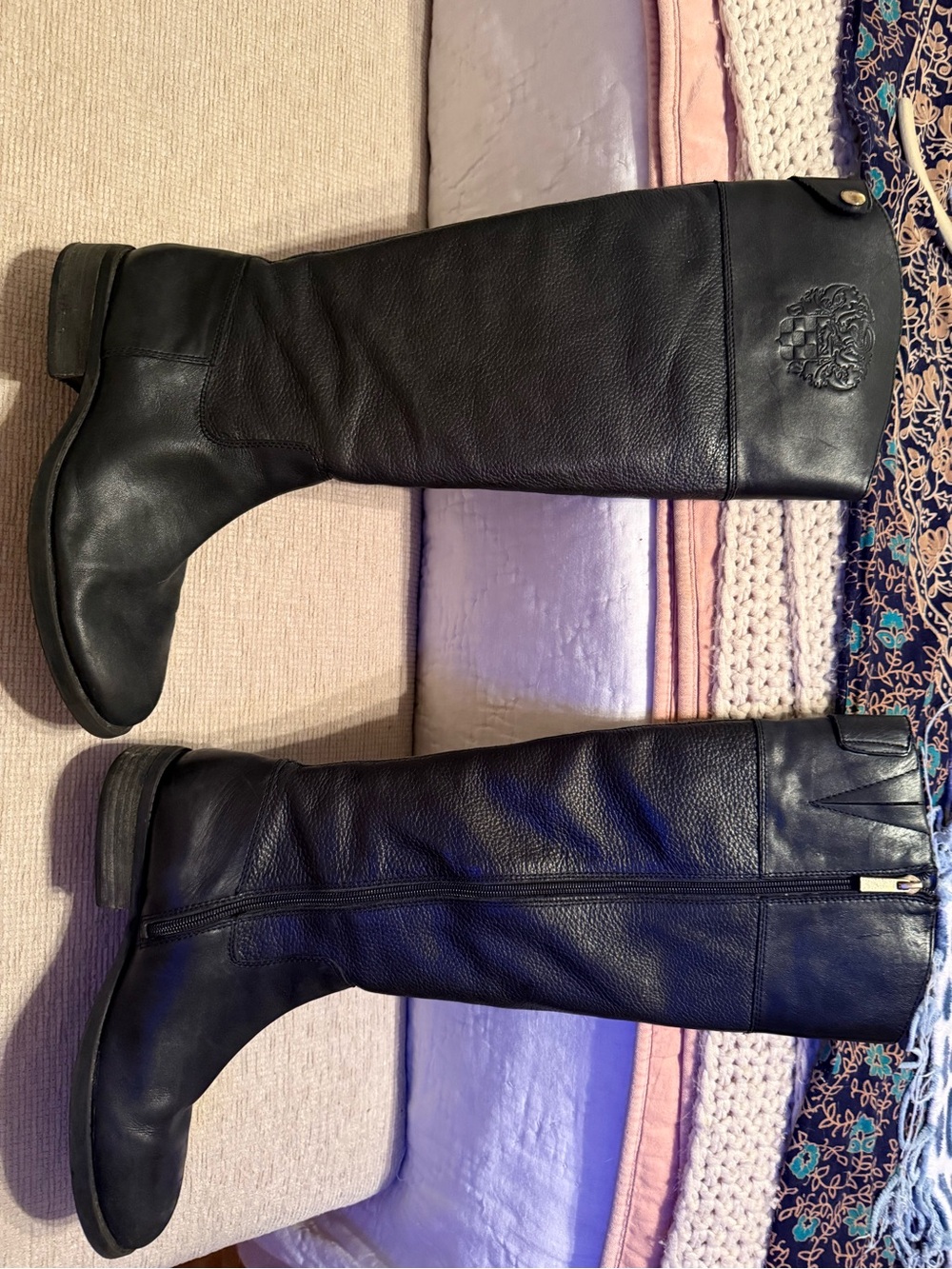 Vince Camuto Black Leather Knee-High Riding Boots